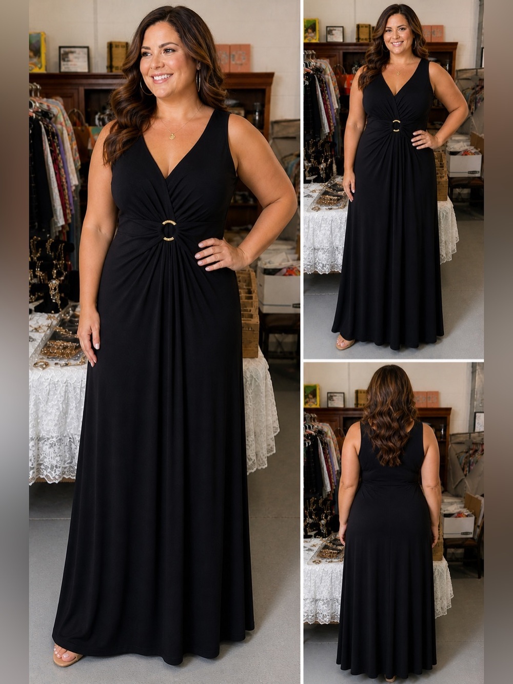 Liz Lange Black Sleeveless Maxi Dress with Twist Waist Detail